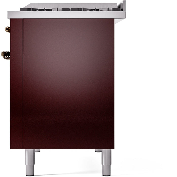 ILVE Nostalgie II 48" Dual Fuel Natural Gas Range in Burgundy with Bronze Trim, UP48FNMPBUB