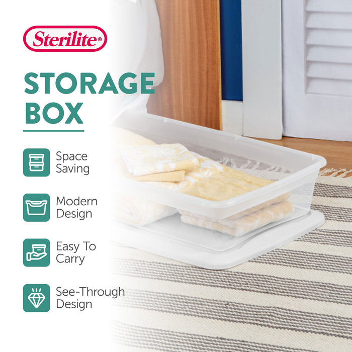 Sterilite 41 Quart Lightweight Under Bed Storage Box Container with Lid, 18 Pack