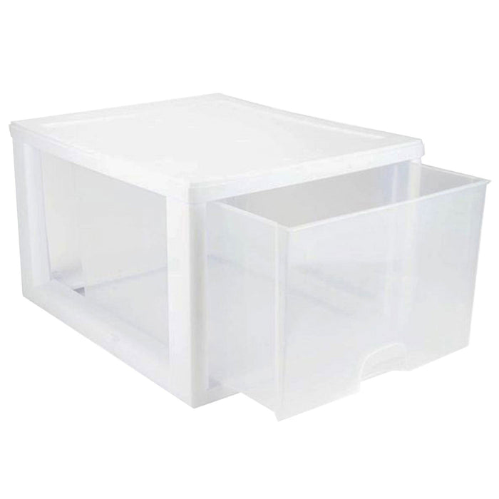 Sterilite 27 Quart Clear & White Plastic Storage Bin with One Drawer, 12 Pack