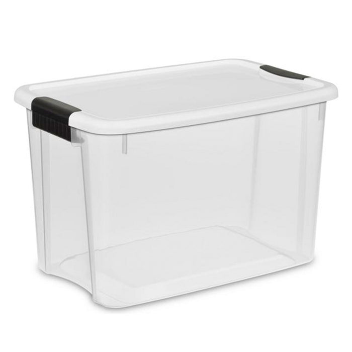 Sterilite 30 Qt Clear Plastic Stackable Storage Bin w/ White Latch Lid, 24 Pack