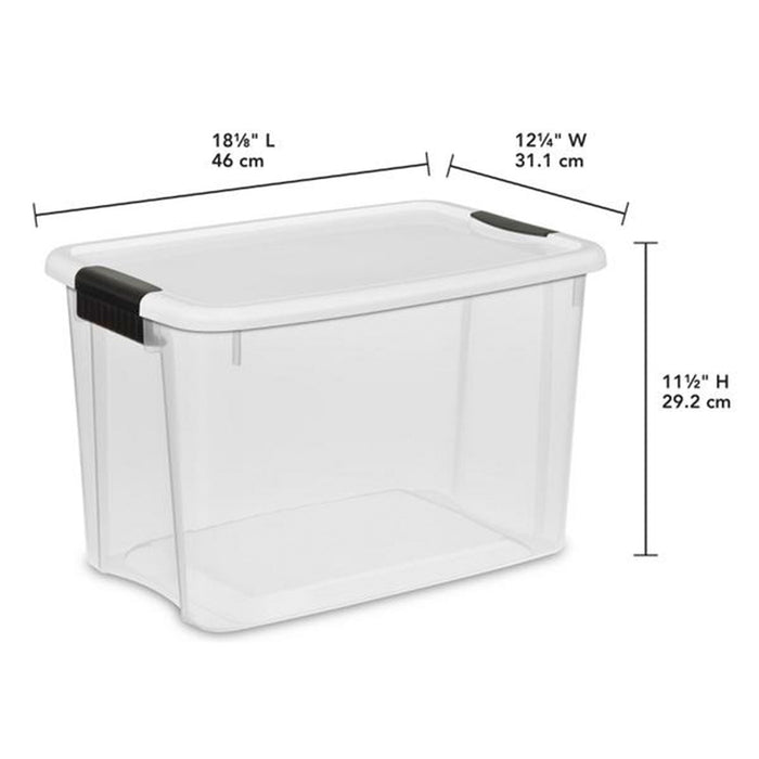 Sterilite 30 Qt Clear Plastic Stackable Storage Bin w/ White Latch Lid, 24 Pack