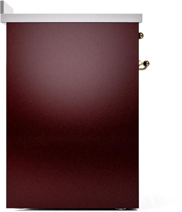 ILVE Nostalgie II 30" Induction Range with Element Stove and Electric Oven in Burgundy with Brass Trim, UPI304NMPBUG