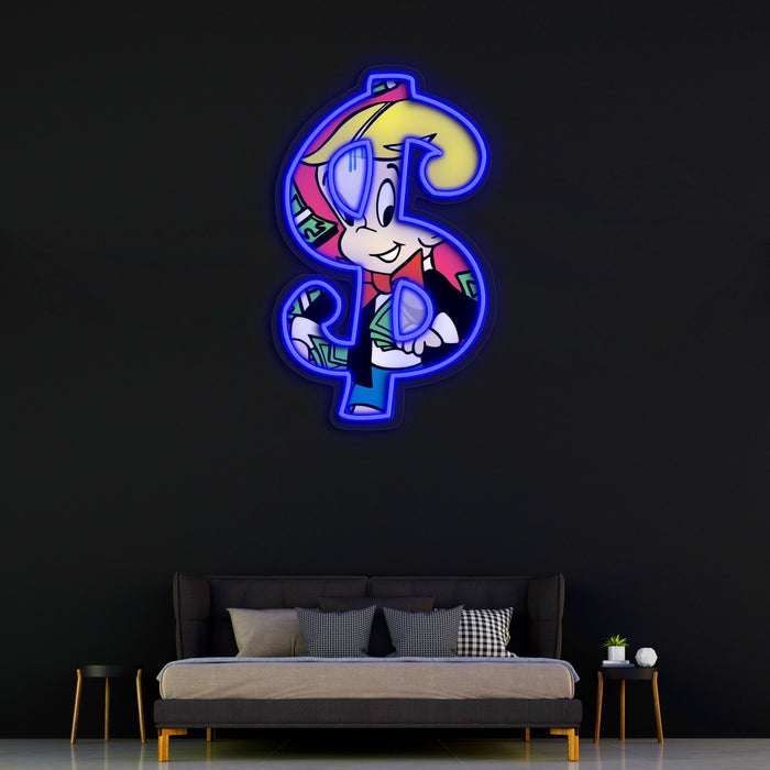 UV Printed Neon Richie Rich , Richie RichNeon Wall Art, Neon Light Sign, Custom Neon Sign, UV Print Neon Sign,Acrylic Neon Sign,Neon Gifts