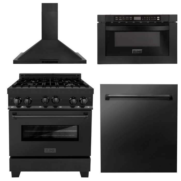 ZLINE Appliance Package - 30 in. Gas Range, Range Hood, Microwave & Dishwasher Appliance Package, 4KP-RGBRBRH30-MWDW