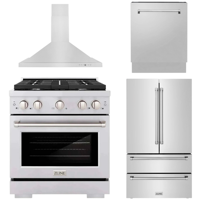 ZLINE Appliance Package - 30 in. Gas Range, Range Hood, 3 Rack Dishwasher, Refrigerator, 4KPR-SGRRH30-DWV