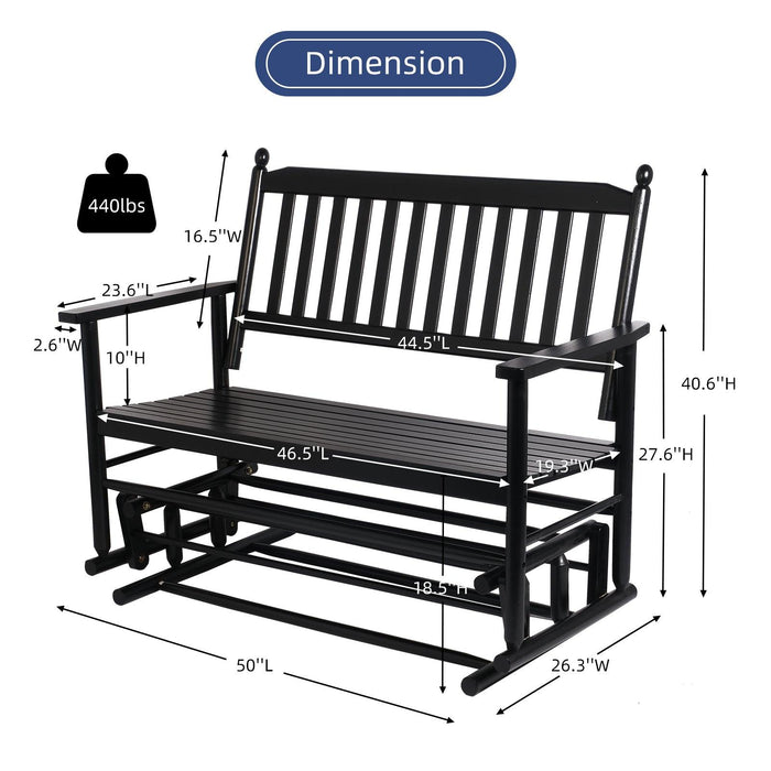 Outdoor Patio Swing Glider Bench 2-Person Wooden Rocking Bench Outdoor Seating Chairs, Black