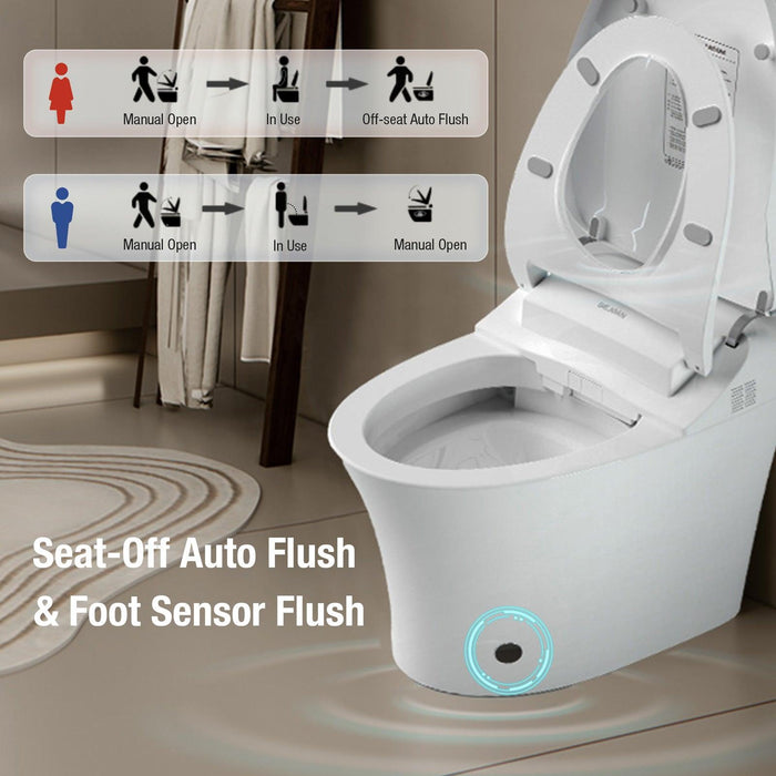 Electronic Smart One Piece Toilet Bidet with Heated Seat, Off-Seat Auto Flushing and Dryer, Self-Cleaning Nozzle, LED Night Light