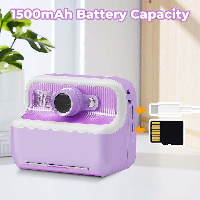 Kids Camera Instant Camera Christmas Birthday Gifts 1080P Digital Video Camera with 3 Rolls Paper, Purple