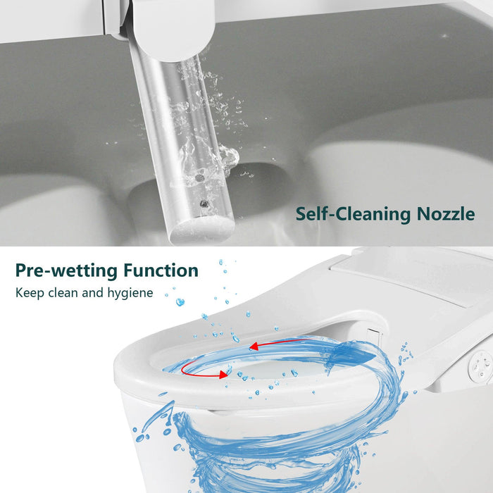 Wireless Remote Control Electric Bidet Fits Elongated Toilets with Adjustable Nozzle, Multiple Spray Modes, Warm Air Dryer and Nightlight