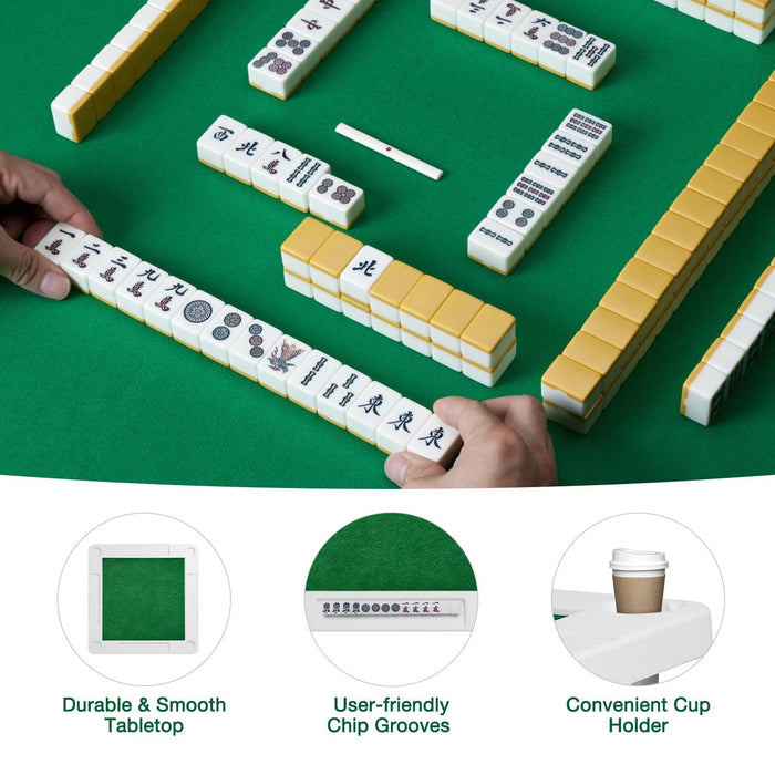 35.4" Folding Mahjong Table Square Poker Table with Cup Holders and Chip Trays