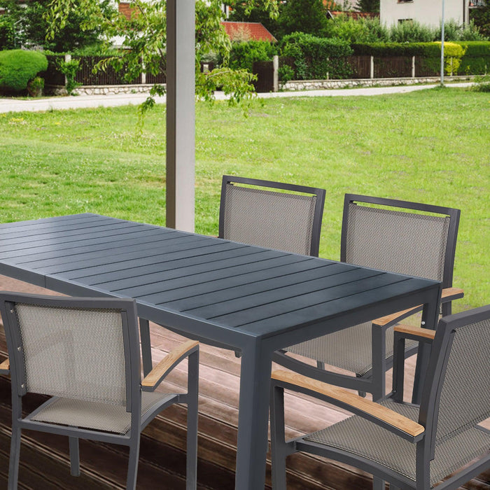 71" Outdoor Patio Dining Table for 6-8 Rectangular Table with Aluminum Frame, Black