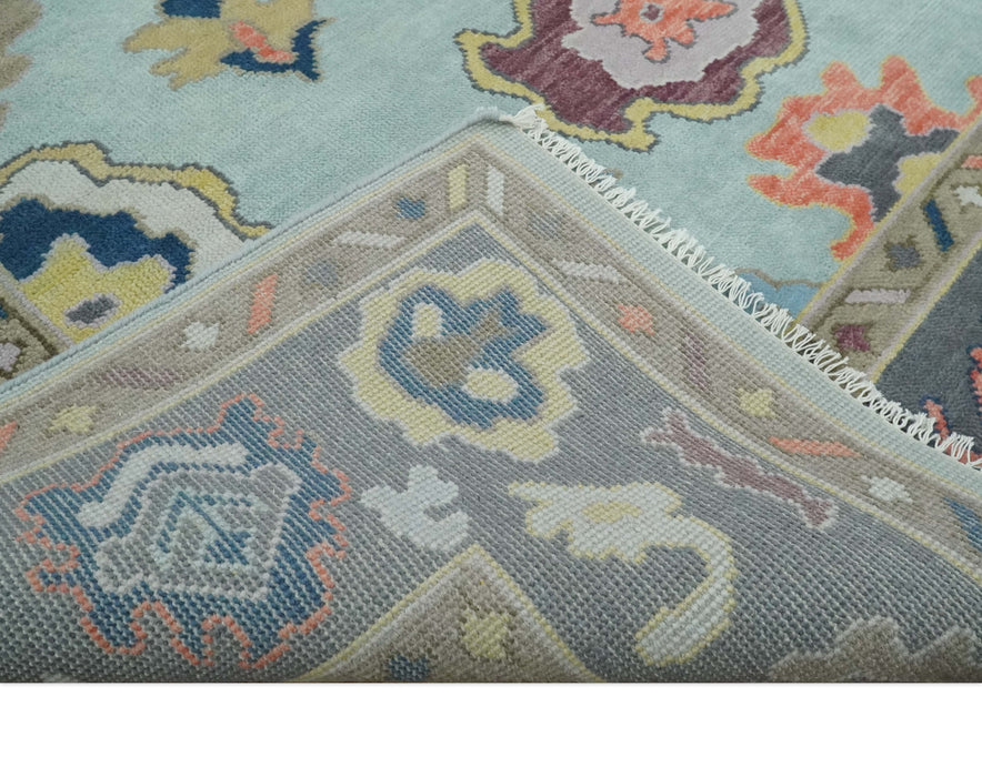 Custom Made Blue and Gray Hand Knotted Traditional Oushak Wool Area Rug