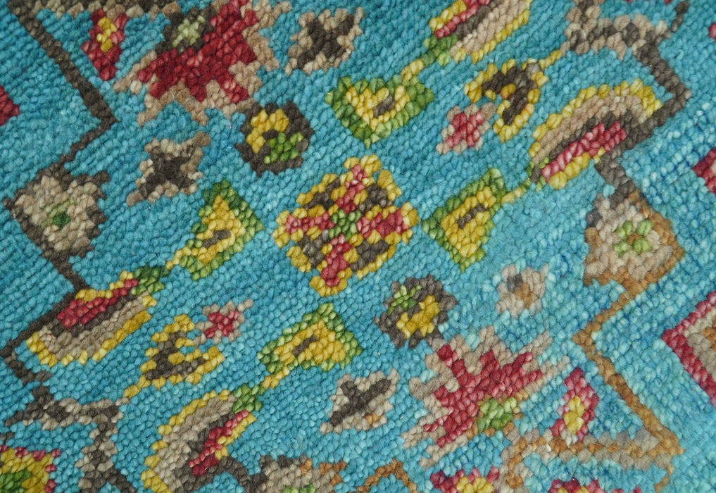 Custom Made Red And Blue Traditional Serapi Hand Knotted Wool Rug