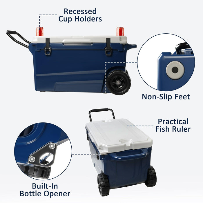 50QT Portable Ice Cooler Box with Wheels and Handle Ice Chest for Camping for Outdoor Fishing Travel