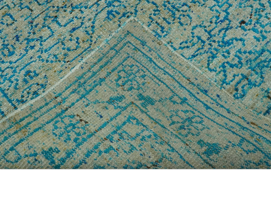 Antique Design 5x8 Blue and Beige Traditional Hand knotted wool rug