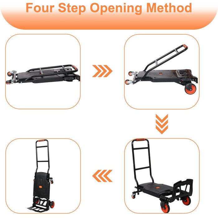 2 in 1 One-Button Folding Hand Truck Folding Portable Flatbed Dolly Cart with Secure Cord, 330lbs Capacity