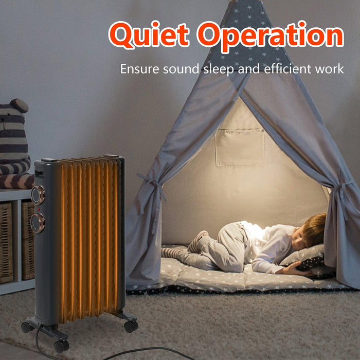 1500W Oil Filled Radiator Heater with 3 Heating Modes Portable Electric Space Heater, Matte Black