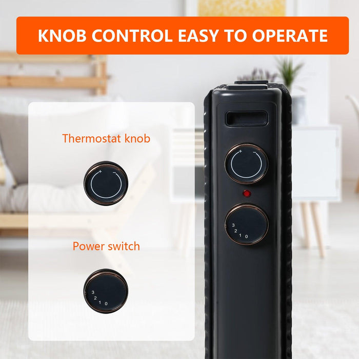1500W Oil Filled Radiator Heater with 3 Heating Modes Portable Electric Space Heater, Matte Black