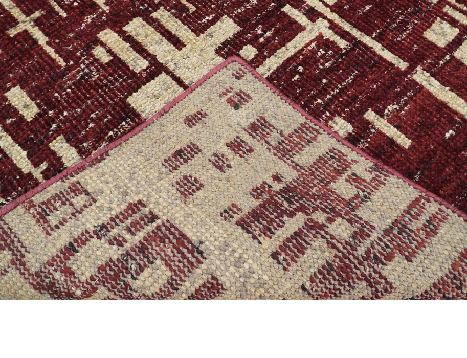 4x6 Hand Knotted Beige and Maroon Modern Abstract  Recycled Silk Area Rug