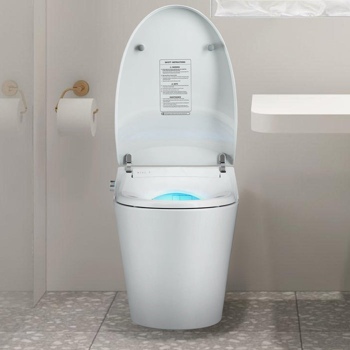 Electronic Smart One Piece Toilet Bidet with Heated Seat, Off-Seat Auto Flushing & Dryer, Self-Cleaning Nozzle, LED Night Light