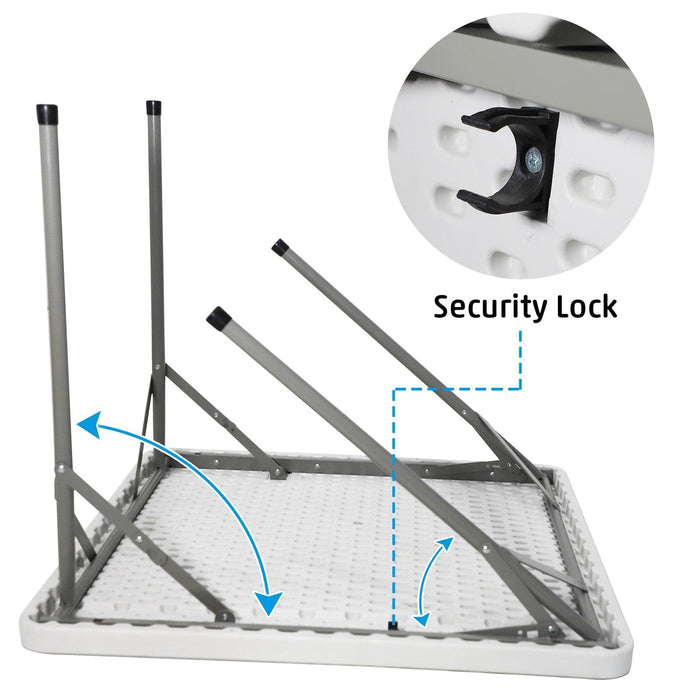 34" Portable Folding Plastic Square Table for 4 Picnic Dining Table with Carry Handle, White