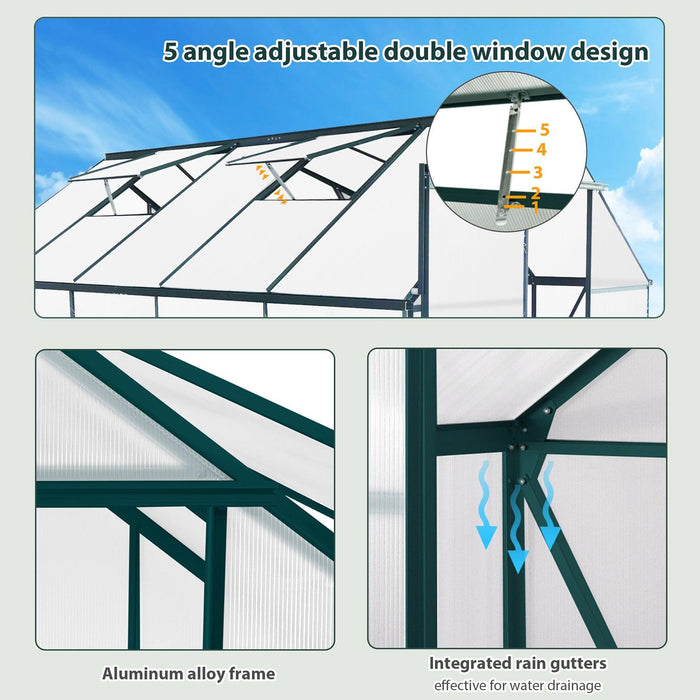 10x6 ft Walk-in Outdoor Greenhouse with Sliding Door, Vent Window, Rain Gutter