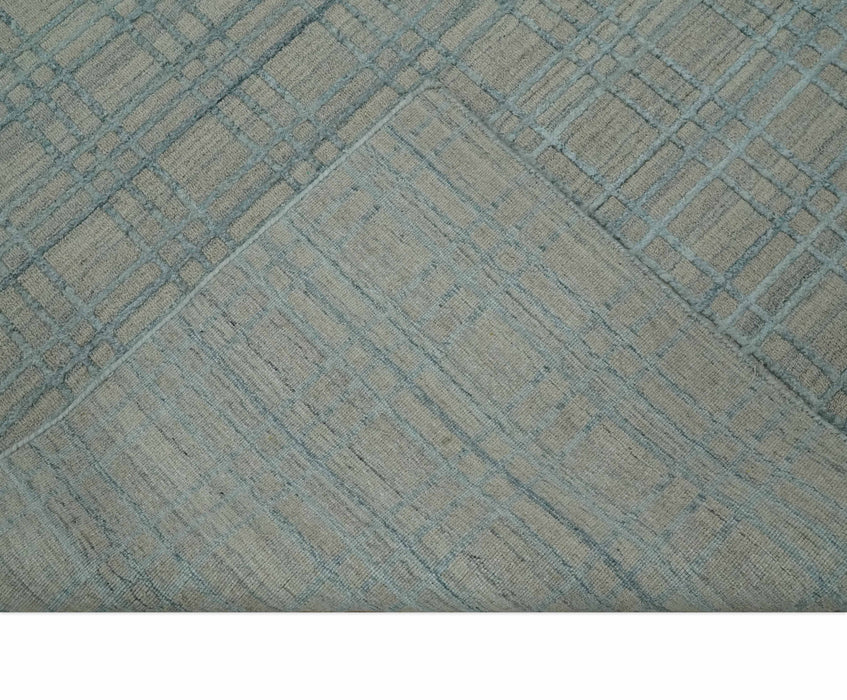 Hand Made 8x10 Modern Geometric striped Beige and Silver Scandinavian Blended Wool Flatwoven Area Rug | KE11