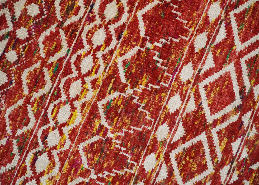 4x6 and 8x10 Hand Knotted Rust, Gold and White Modern Contemporary Southwestern Tribal Trellis Recycled Silk Area Rug
