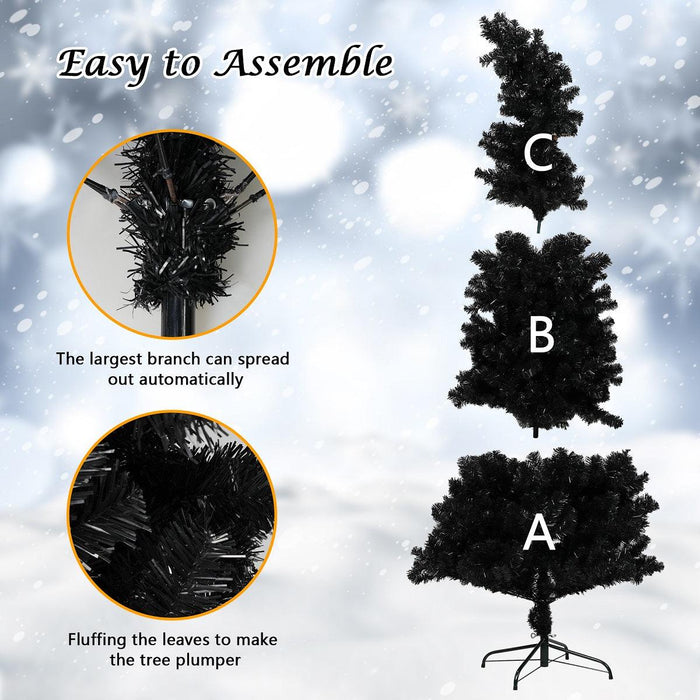 6.9ft Black Bendable Santa Hat Style Artificial Christmas Tree Xmas Halloween Tree, 1050 Branch Tips