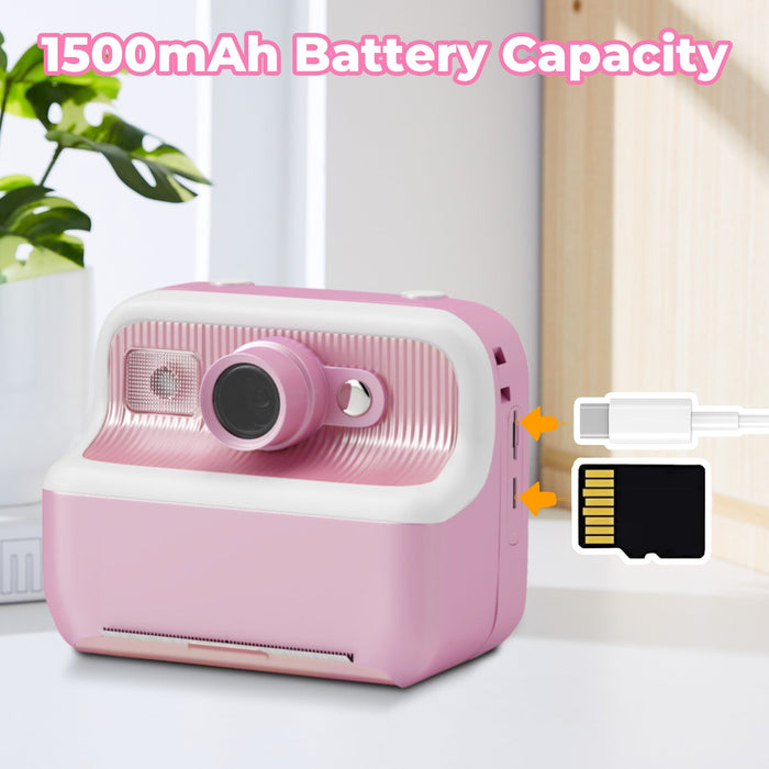 Kids Camera Instant Camera Christmas Birthday Gifts 1080P Digital Video Camera with 3 Rolls Paper, Pink