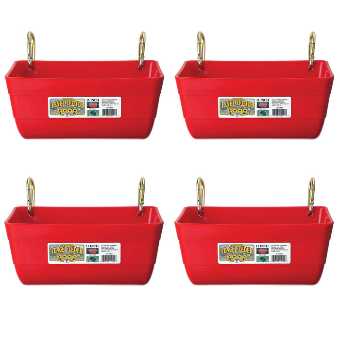 Little Giant 4.5 Quart Heavy Duty Feed Trough Bucket Fence Feeder, Red (4 Pack)