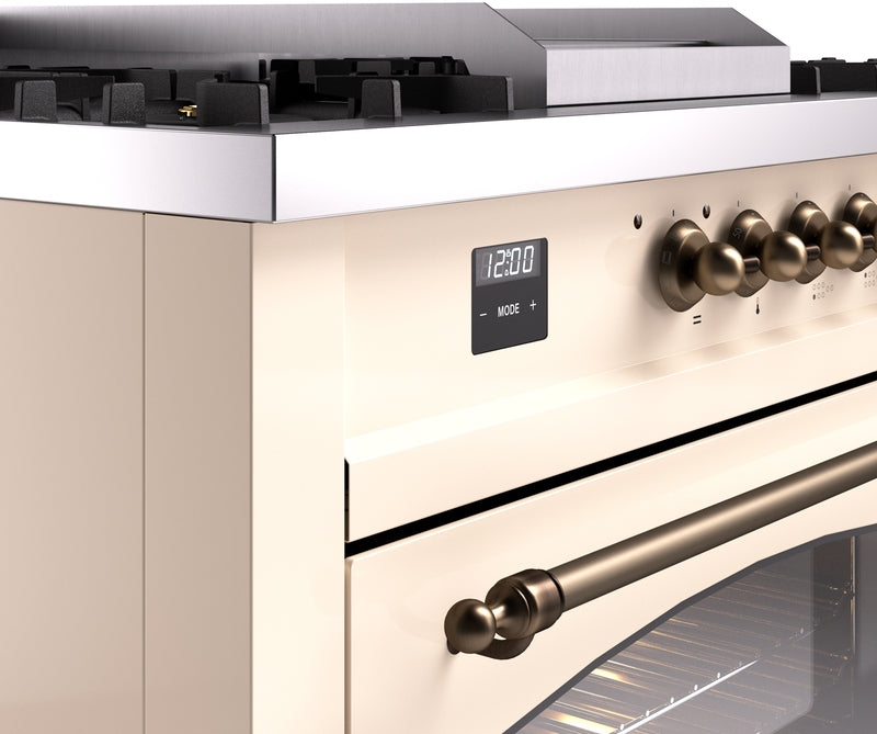 ILVE Nostalgie II 60" Dual Fuel Natural Gas Range in Antique White with Bronze Trim, UP60FSNMPAWB