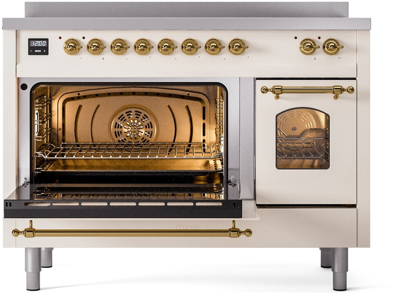 ILVE Nostalgie II 48" Induction Range with Element Stove and Electric Oven in Antique White with Brass Trim, UPI486NMPAWG