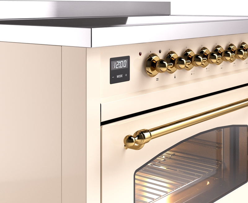 ILVE Nostalgie II 48" Induction Range with Element Stove and Electric Oven in Antique White with Brass Trim, UPI486NMPAWG