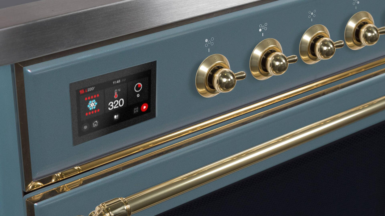 ILVE Majestic II 60" Dual Fuel Natural Gas Range in Blue Grey with Brass Trim, UM15FDNS3BGG