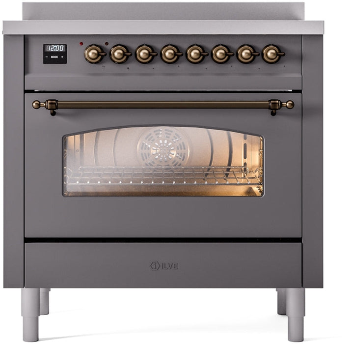 ILVE Nostalgie II 36" Induction Range with Element Stove and Electric Oven in Matte Graphite with Bronze Trim, UPI366NMPMGB