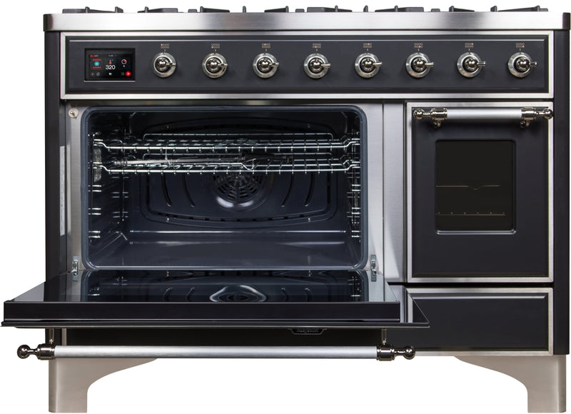 ILVE Majestic II 48" Dual Fuel Propane Gas Range in Matte Graphite with Chrome Trim, UM12FDNS3MGCLP