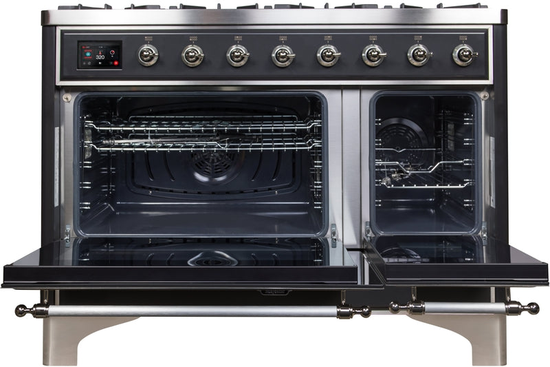 ILVE Majestic II 48" Dual Fuel Propane Gas Range in Matte Graphite with Chrome Trim, UM12FDNS3MGCLP