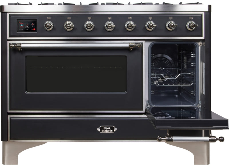 ILVE Majestic II 48" Dual Fuel Propane Gas Range in Matte Graphite with Chrome Trim, UM12FDNS3MGCLP