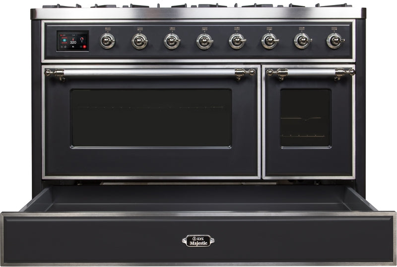 ILVE Majestic II 48" Dual Fuel Propane Gas Range in Matte Graphite with Chrome Trim, UM12FDNS3MGCLP