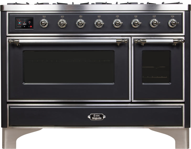 ILVE Majestic II 48" Dual Fuel Propane Gas Range in Matte Graphite with Chrome Trim, UM12FDNS3MGCLP