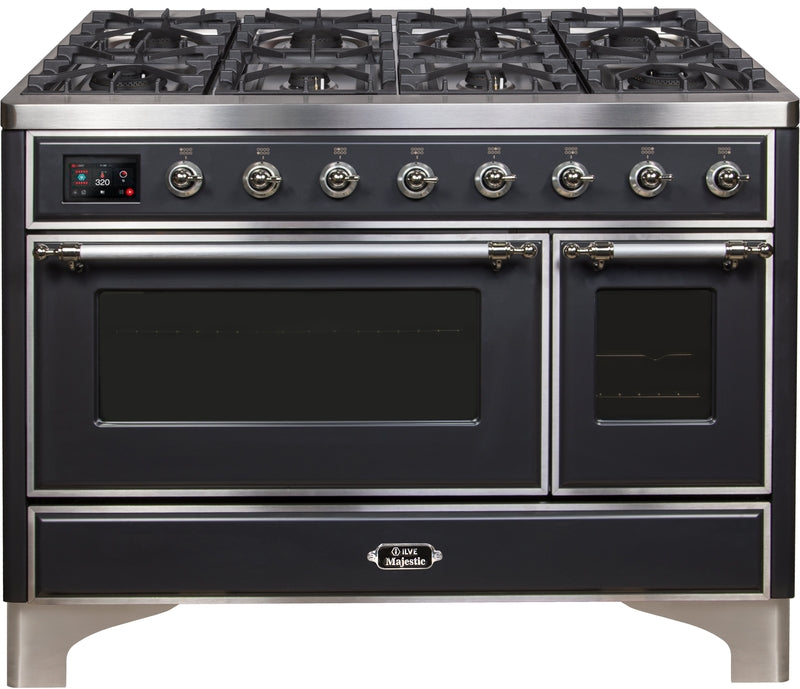 ILVE Majestic II 48" Dual Fuel Propane Gas Range in Matte Graphite with Chrome Trim, UM12FDNS3MGCLP