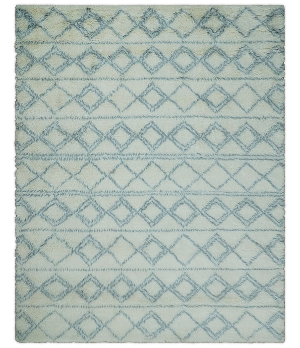 Ivory and Blue 4x6, 5x8 and 8x10 Moroccan Rug | White and Blue Wool Rug | TRD1713