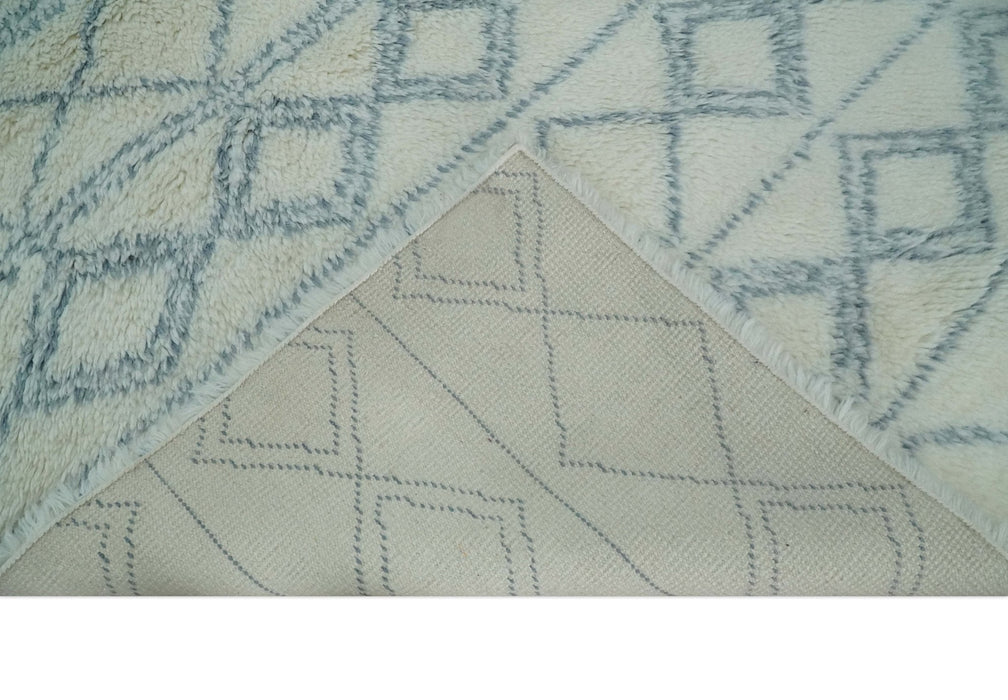 Ivory and Blue 4x6, 5x8 and 8x10 Moroccan Rug | White and Blue Wool Rug | TRD1713