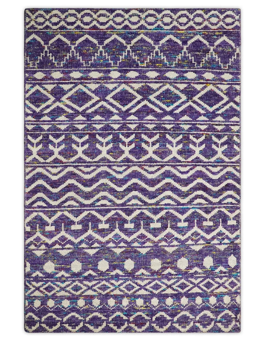 Hand Knotted Blue and White Modern Contemporary Southwestern Tribal Trellis Recycled Silk Area Rug | OP6