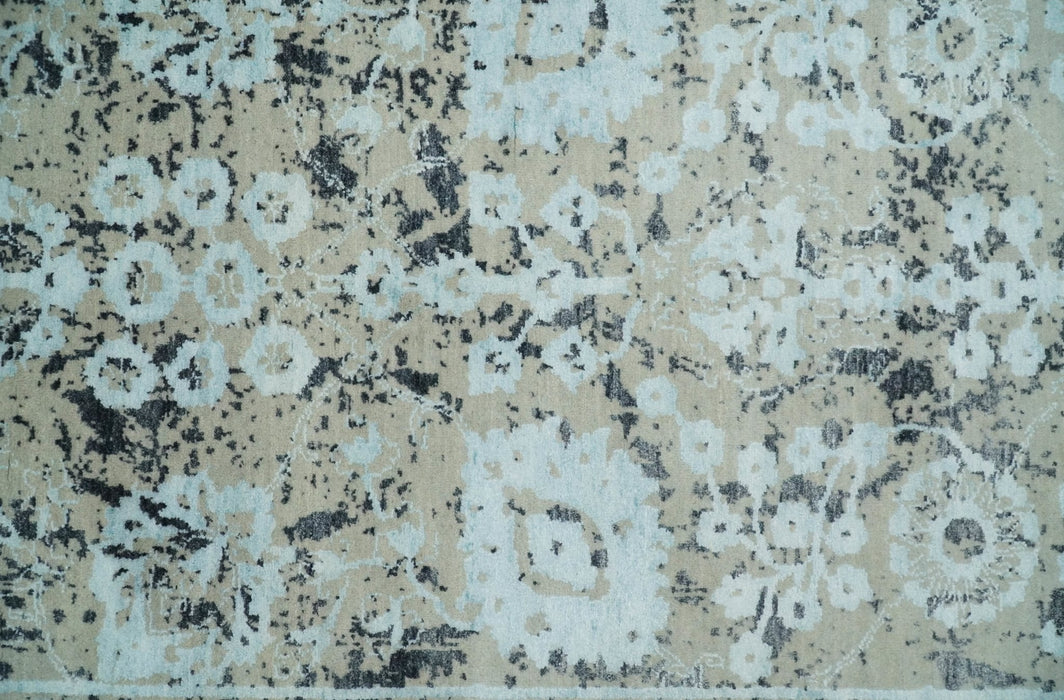 4x6 Fine Hand Knotted Aqua, Beige and Black Traditional Vintage Persian Style Antique Wool and Bamboo Silk Rug | AGR10