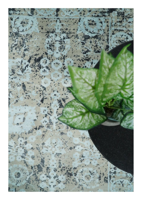 4x6 Fine Hand Knotted Aqua, Beige and Black Traditional Vintage Persian Style Antique Wool and Bamboo Silk Rug | AGR10