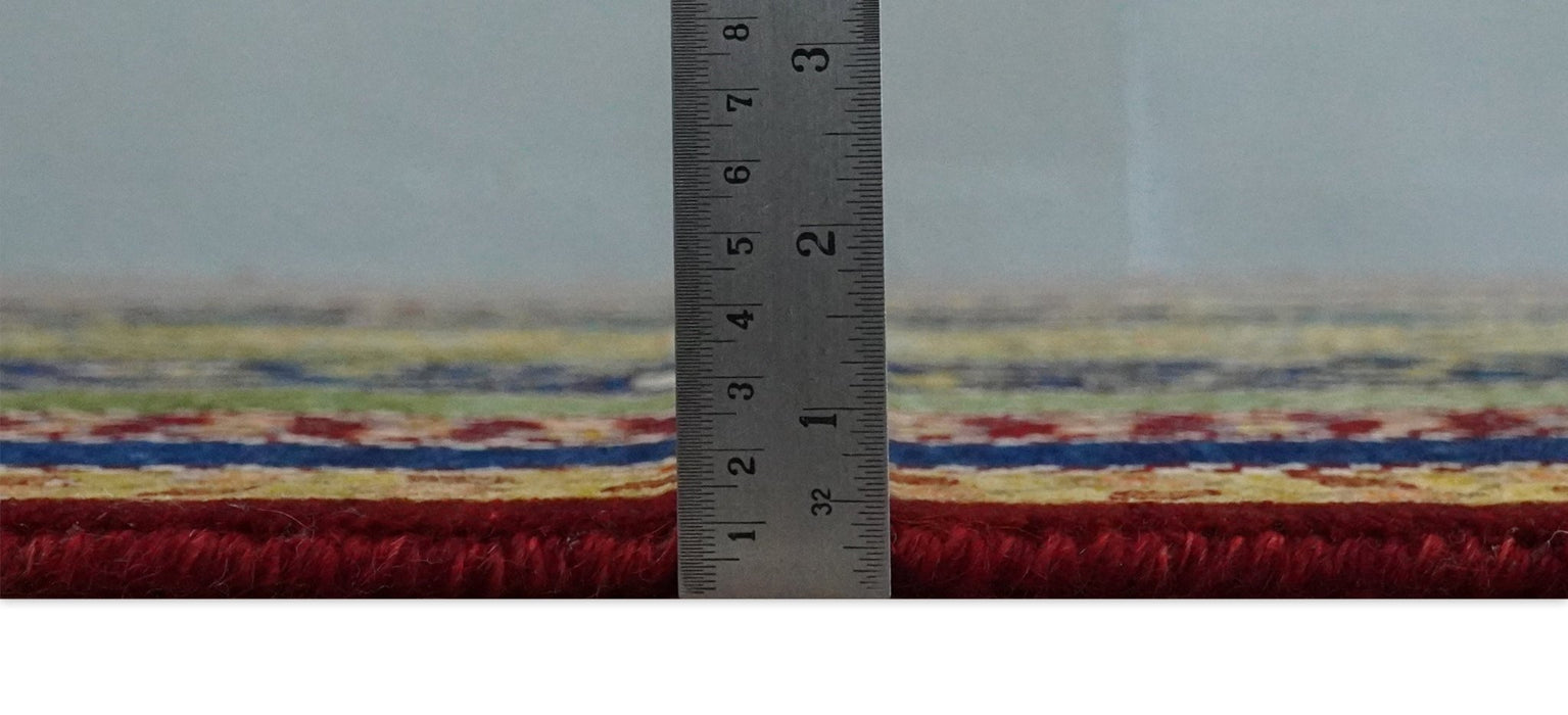 4x6 Green, Gold and Blue Striped Wool Hand Knotted Southwestern Lori Gabbeh Rug