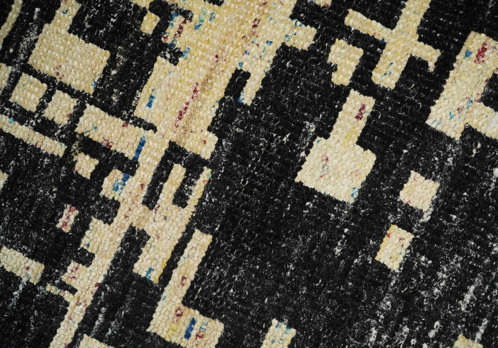 4x6 Hand Knotted Beige and Black Modern Abstract Contemporary Recycled Silk Area Rug | OP54