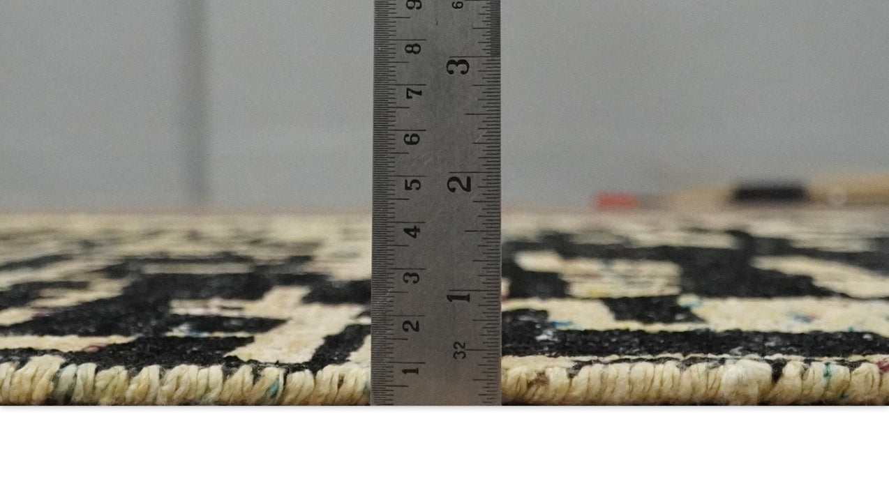 4x6 Hand Knotted Beige and Black Modern Abstract Contemporary Recycled Silk Area Rug | OP54